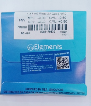 Tròng kính siêu mỏng chống ánh sáng xanh Elements Blue UV Cut 1.67 AS